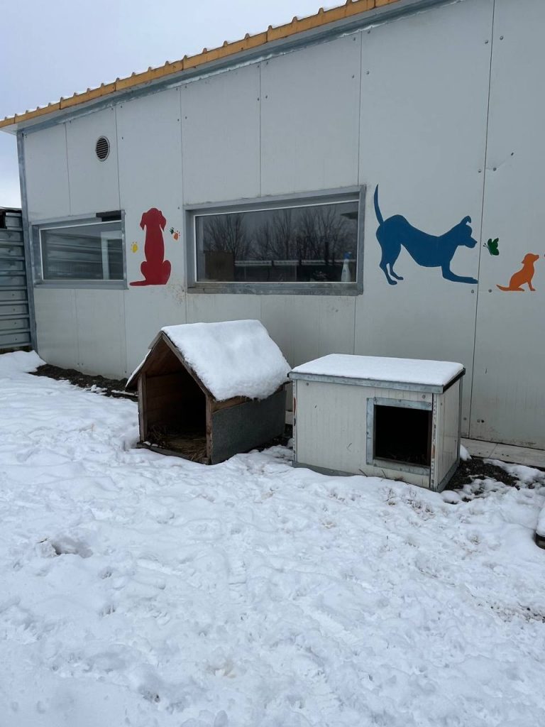 Die Außenbereiche des Altenheims sind eingeschneit