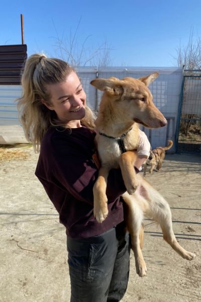 Hund bei Frau auf dem Arm